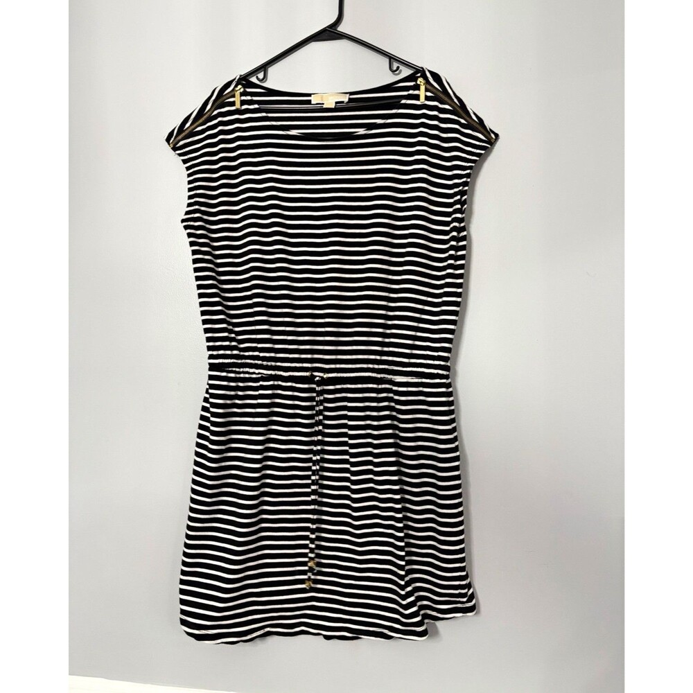 Michael Michael Kors Women's XL Black White Striped Knit T-Shirt Dress Pockets